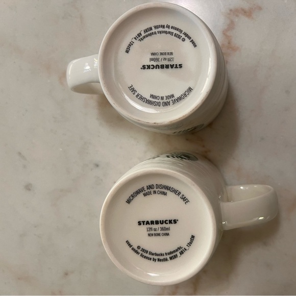 Set Of Two Starbucks Coffee Cups 2020 White Swirl Wind Winter New Bone China - Picture 3 of 5